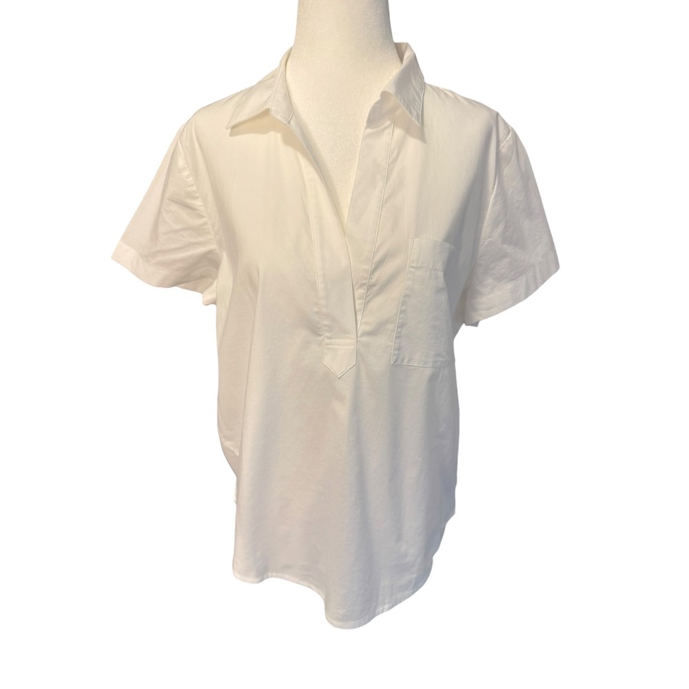 J.Crew Womens White Regenerative Cotton Blend Short Sleeve Popover Shirt CI319 S